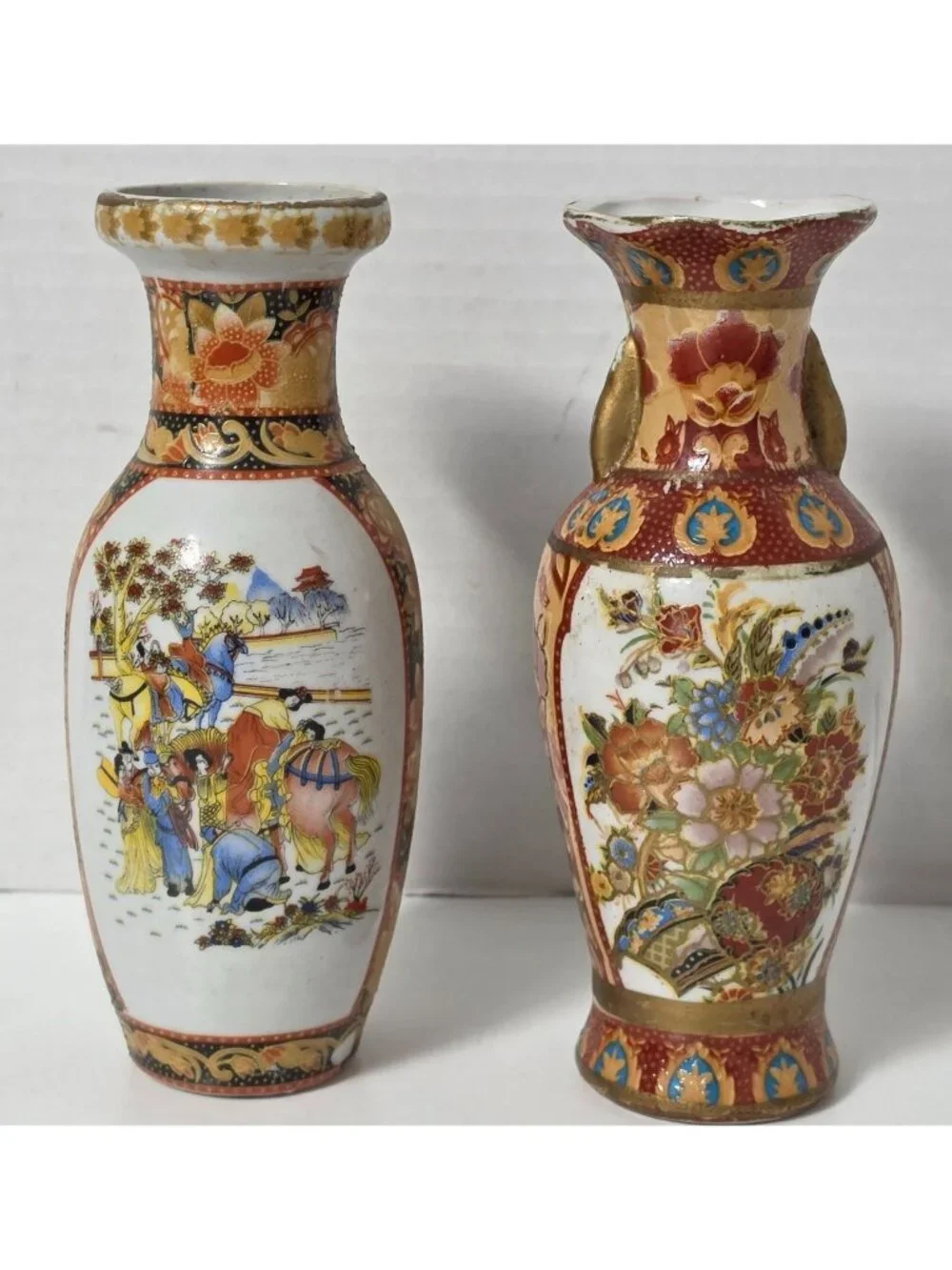 Pair Small Satsuma Style Porcelain Bud Vases